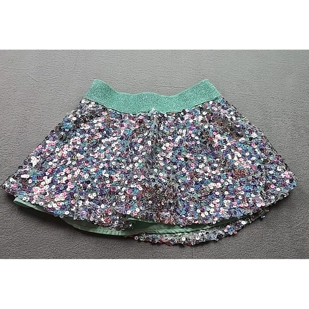 Justice Girls Sequin Mini Skirt Skater Size 7‎ Sequin Mint Pink W/ Shorts